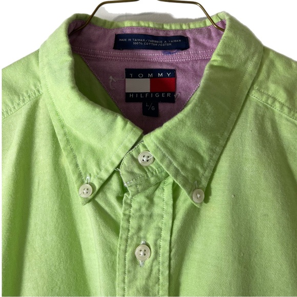 🍍Vintage Early 80’s Tommy Hilfiger Long Sleeve 
Button Down Sz. L Lime Green🍍 - Picture 3 of 10